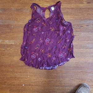sleeveless floral purple blouse